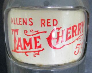 Allens Red Tame Cherry 5¢ Soda Fountain Syrup Label Under Glass Back Bar Bottle 3