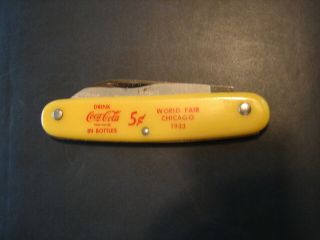 Vintage Usa Single Blade Pocket Knife World Fair Chicago 1933 Coca - Cola