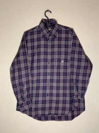 Burberry Mens Vintage Shirts Long Sleeve Black Nova Check Plaid Cotton Size M