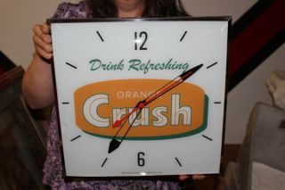 Orange Crush Soda Pop Gas Station 15 " Lighted Metal Pam Clock Sign