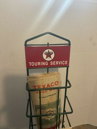 Vintage Rare Texaco SIgn Road Map Display Rack.  Metal Texaco Touring Service map 2