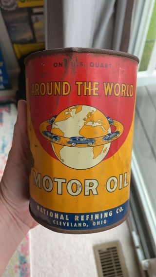 Rare 1 Quart Around The World Oil Can Car Graphics