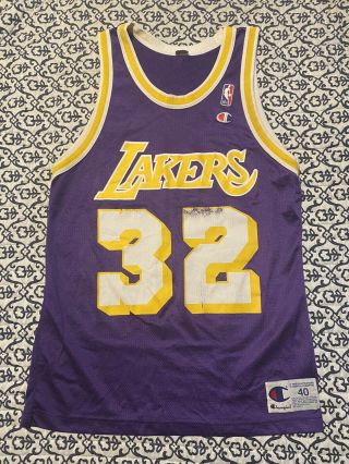 Vintage Magic Johnson Los Angeles Lakers Champion Jersey Size 40 Small Purple