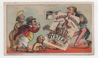 1890s Comical Keagle & Geuder Oyster Trade Card Of Uncle Sam & John Bull