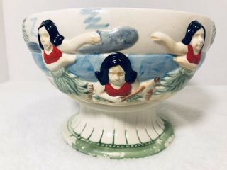 Vintage Trader Dicks Footed Scorpion Bowl With Hula Dancers Palm Trees