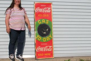 Rare Large Vintage 1936 Coca Cola Gas To - Day Soda Pop 54 " Embossed Metal Sign