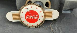 Vtg 1940s Art Deco Coca - Cola Promo Clock Sign Metal,  Wood,  Masonite Huge 18 " X36 "