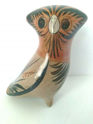 Vintage Tonala Mexican Owl Hand Painted Folk Art Pottery With Wildlife Design