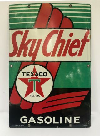 Rare Vintage Texaco Sky Chief Porcelain Metal Sign Pump Plate Fuel