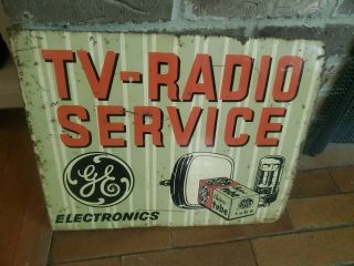 Vintage Ge Tubes Tv & Radio Service Steel Flange Sign 15 " ×12 " Double Sided