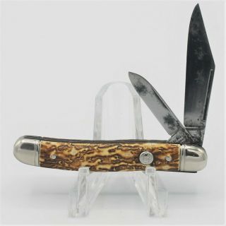 Vintage Imperial Prov Ri Usa 2 Blade Pen Knife Faux Bone Handle Crown Badge