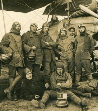 Real Photo Pc: Casual Image Of Pilots Beside Plane 1918
