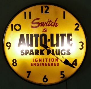 15” Vintage Telechron Inc.  Auto - Lite Spark Plugs Lighted Advertising Clock
