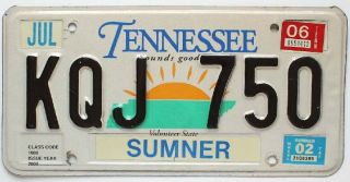 Tennessee 2002 2006 " Sounds Good To Me " Sun License Plate Kqj 750,  Sumner County