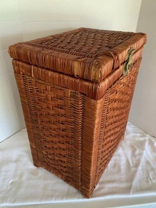 Vintage Wicker Clothes Hamper | Laundry Basket | Hinged Lid | 20H x 15W x 11D 2