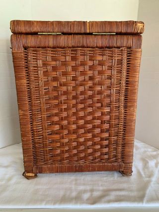 Vintage Wicker Clothes Hamper | Laundry Basket | Hinged Lid | 20H x 15W x 11D 3