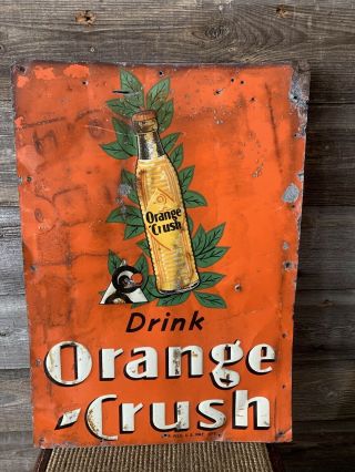 Vintage Orange Crush Sign Advertising Tin Embossed Orange Crush Sign