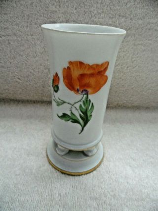 Vintage Meissen Footed Bud Vase,  Floral On White W/3 Gold Gild Rings