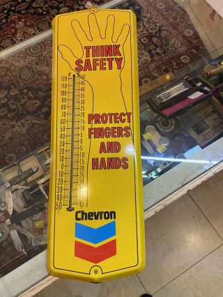 X - Rare Vintage Chevron Thermometer Safety Gas Station/service 24”x8”