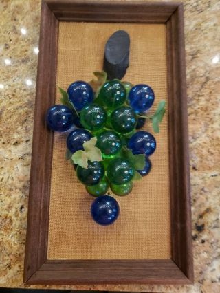 Vintage Mid Century Modern Kitsch Wall Hanging Acrylic Lucite Grapes Framed Mcm