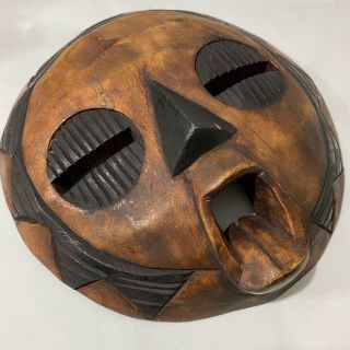 Vtg Ethnic African Carved Wood Round Face Wall Mask Art Sculpture