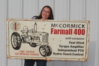 Large Vintage Ih Mccormick Farmall 400 Farm Tractor Gas Oil 48 " Metal Sign