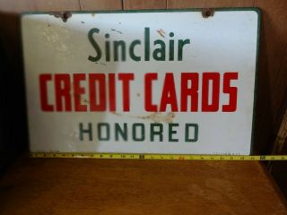 Vintage Porcelain Sign Sinclair Credit Cards Honored double sided 14 1/4 x 23 in 4