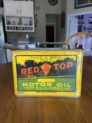 Rare Vintage Red Top Motor Oil Half Gallon Can
