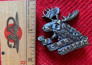 Wwi Great War Canada Cef Cap Badge 4th Canadian Mounted Rifles “cmr” Variant