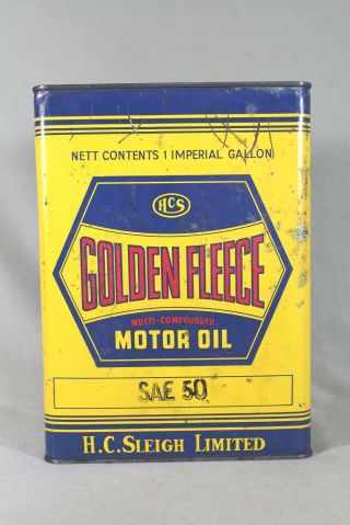 Vintage Golden Fleece Oil - H C Sleigh - Hex Logo - Sae 50 Gallon Tin