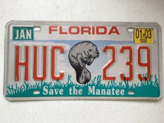 Sharp Looking Florida License Plate Huc 239 With Manatee Starting At.  99