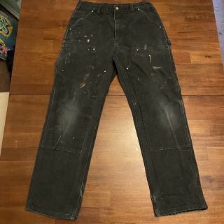 Vtg Carhartt Double Front Pants Black Work Jeans 33 X 31 Logger Usa Union Made J