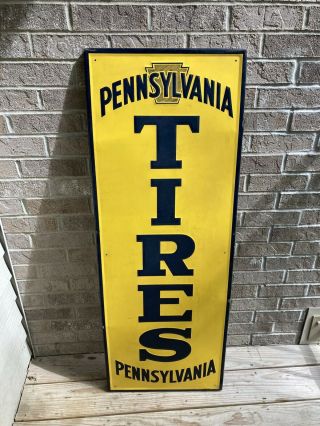 Vintage Pennsylvania Tires Metal Display Sign Large 47 " X 17 "