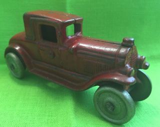 Antique / Vintage Cast Iron Coupe Car About 4 3/4 " Long Red Paint