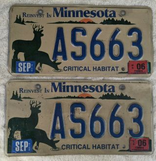 Minnesota 2006 Critical Habitat Deer License Plate Pair