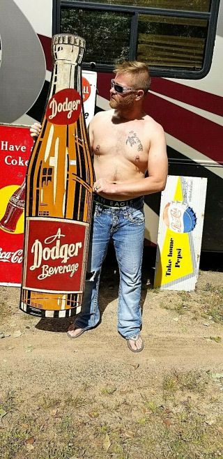 Vintage lg Rare Dicut Dodger Cola Beverage Soda Pop Metal Sign 65inX16 Iowa 2