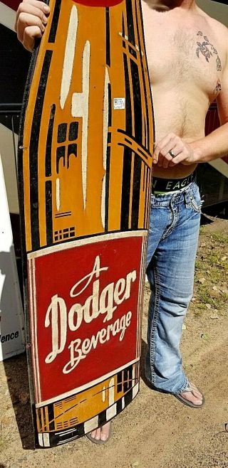 Vintage lg Rare Dicut Dodger Cola Beverage Soda Pop Metal Sign 65inX16 Iowa 5
