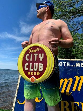 Vintage Rare 2sided Schmidt City Club Beer Bullseye Light Sign Non Motion 15in