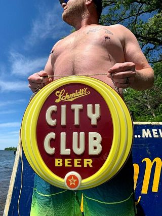 Vintage Rare 2sided Schmidt City Club Beer Bullseye Light Sign Non Motion 15in 2