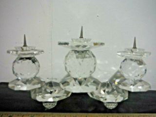 Swarovski Crystal Candle Holder,  3 Pin,  Vintage,  Triple Trio Crystal