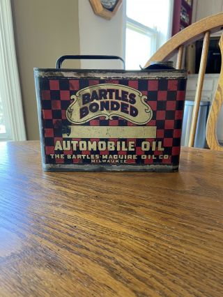 Rare Vintage Bartles Bonded Motor Oil Half Gallon Can