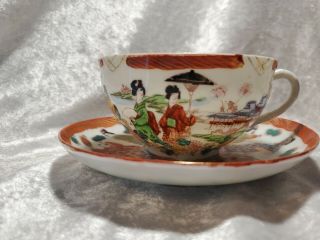 Vintage Japan Geishas Hand Painted Tea Cup And Saucer