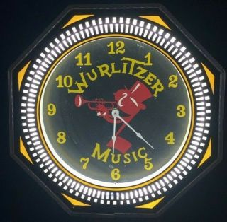 Vintage Wurlitzer Neon Advertising Clock Lights Up Clock Is Running