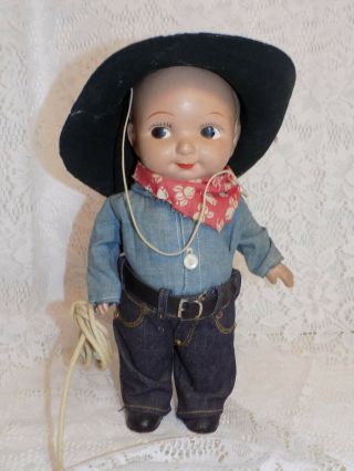 Vintage Composition Buddy Lee Doll Cowboy With Lasso All