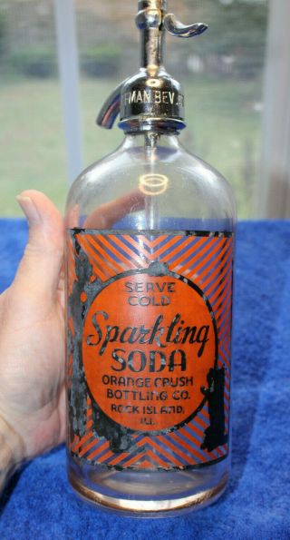 Rare Orange Crush Seltzer Bottle " Rock Island,  Ill.