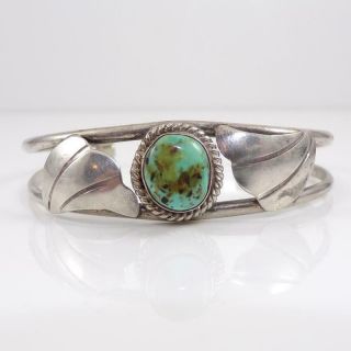 Vtg Native American Sterling Silver Blue Turquoise Leaf Cuff Bracelet Lhc4