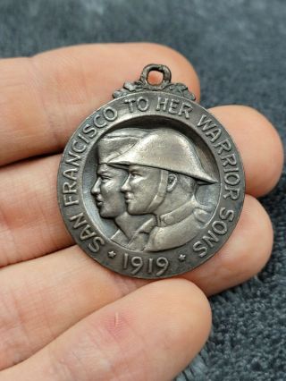 Ww1 San Francisco California War Service/victory Medal Sterling Silver 1919.