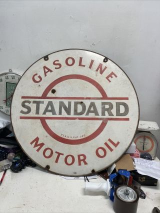 1930s Standard Motor Oil Gasoline Sign 30 In Porcelain Double Sided