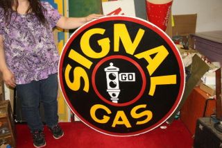 Large Signal Gasoline Gas Station 2 Sided 42 " Porcelain Metal Sign
