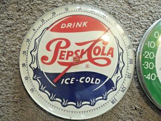 Vintage Pepsi Cola Advertising Sign Thermometer Indoor Outdoor Red White Blue